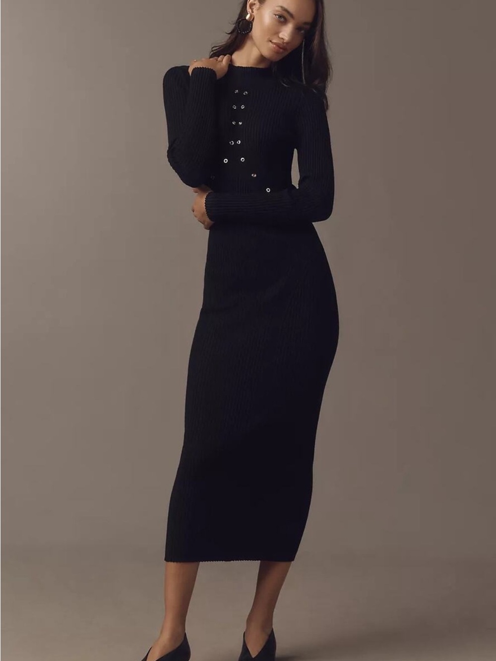 Anthropologie Long-Sleeve Mock Neck Studded Sweater Midi Dress